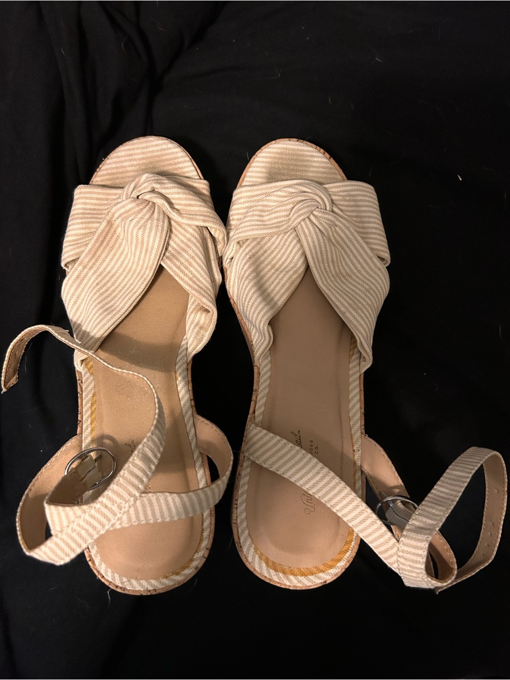 Universal Thread Cream Striped Knotted Ankle-Strap Sandals